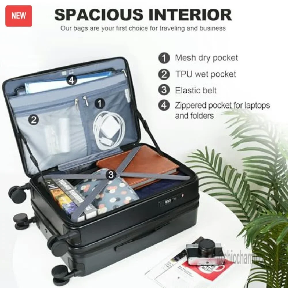 Hard Shell Carry-On Luggage with Spinner Wheels & USB Port